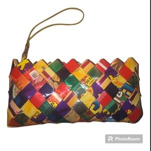 Ecoist Candy Wrapper Clutch Purse Bag Wristlet Recycled Very Nice 8" Long